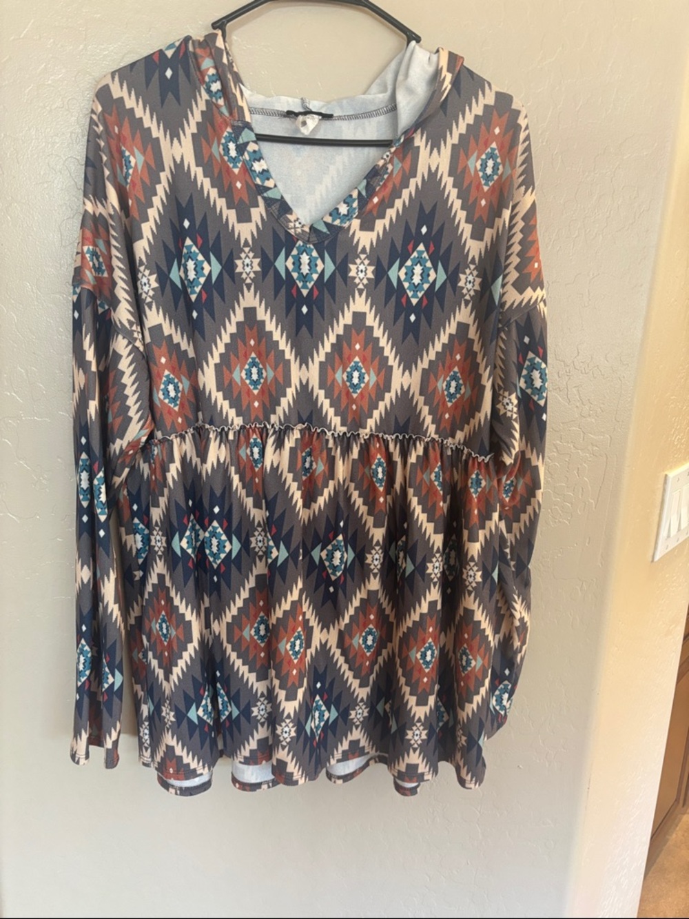 HEIMISH USA Aztec Print V-Neck Peplum Tunic - Blue, Tan, Rust